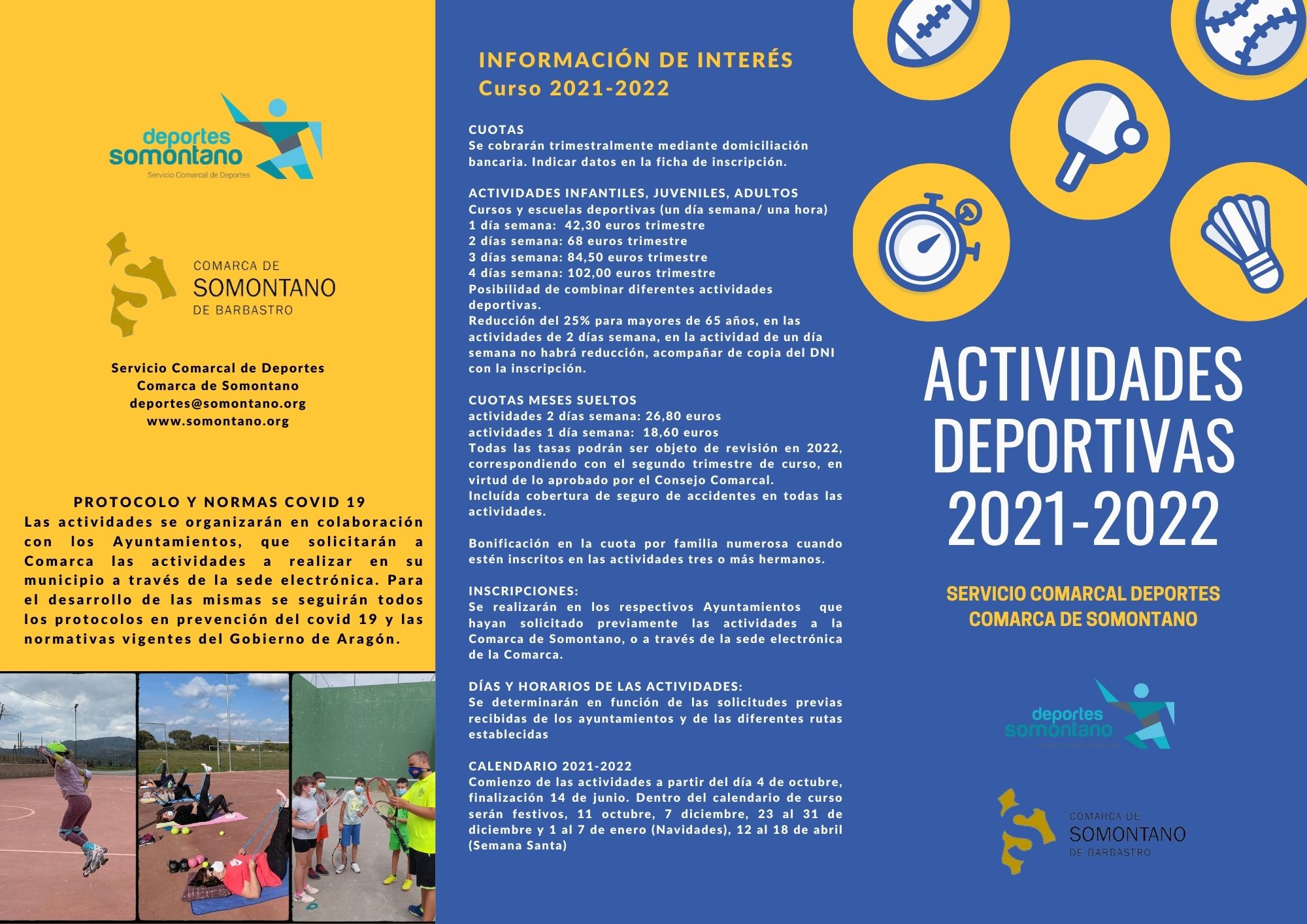 La Comarca de Somontano ofrece un amplio programa de propuestas deportivas para el próximo curso 2021-2022